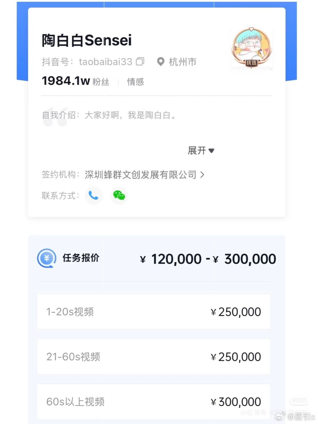 陶白白自曝收入