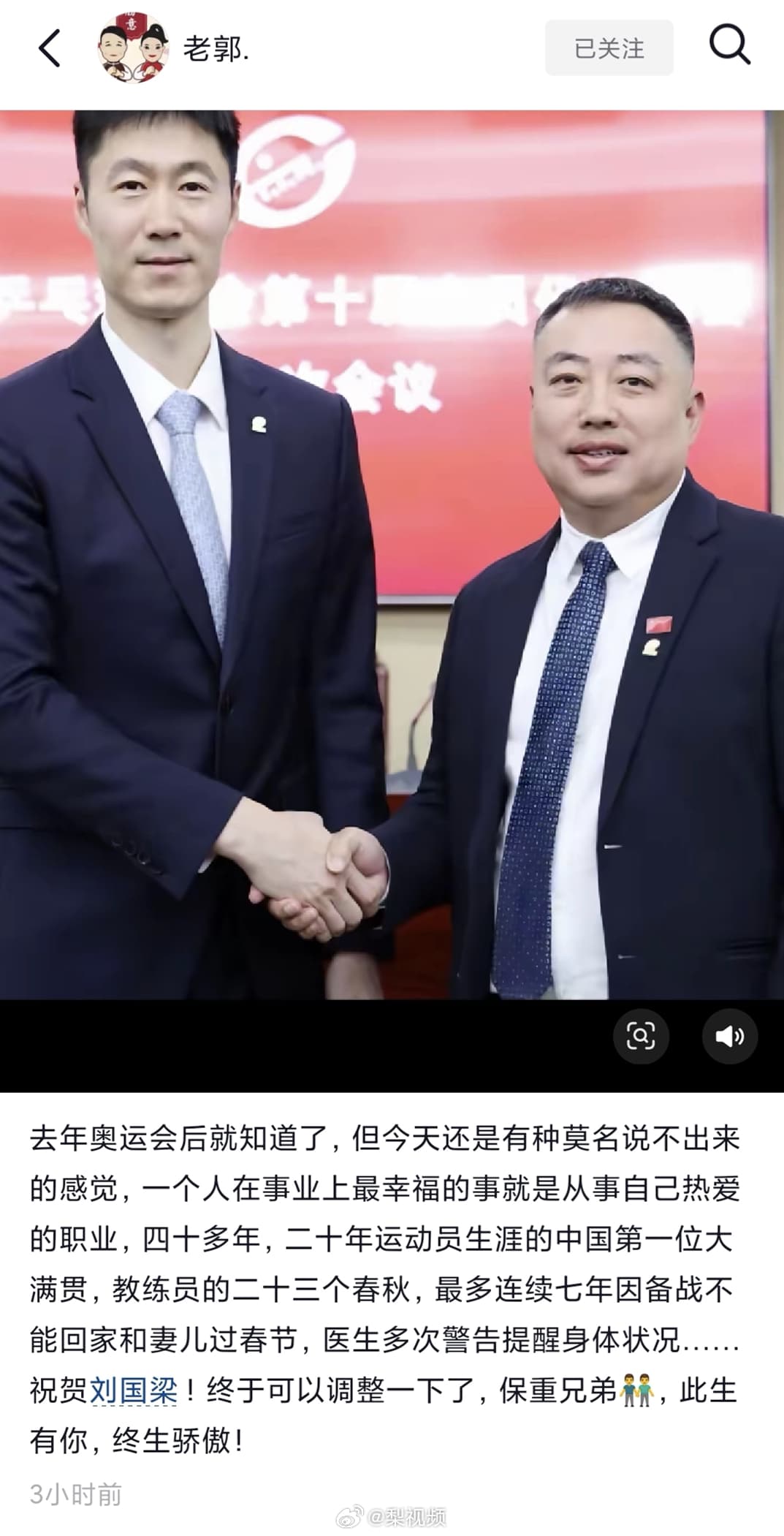 王楠老公谈刘国梁辞职
