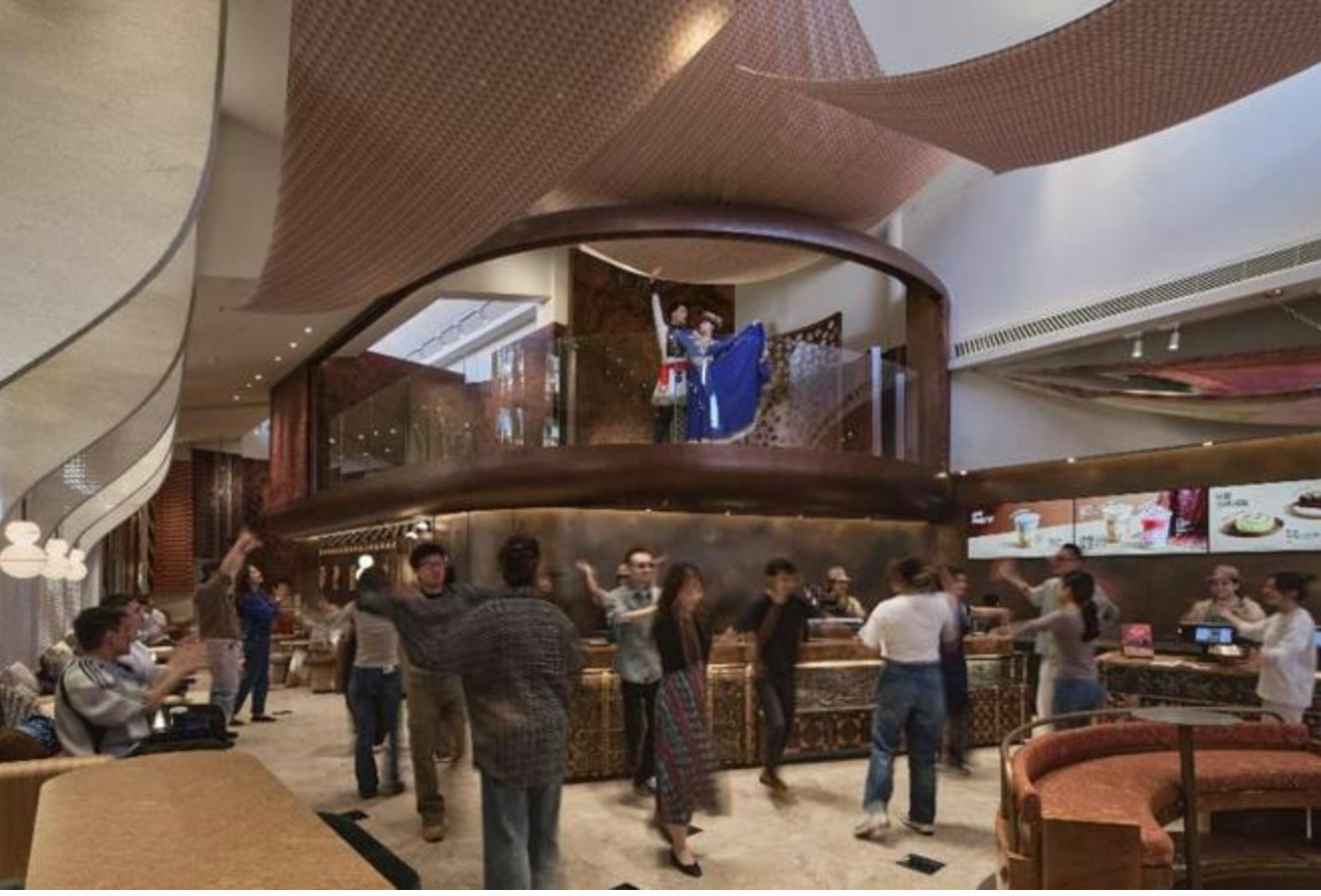 The interior of a new Starbucks flagship in Urumqi, Xinjiang, during opening week. Photo: HK01
