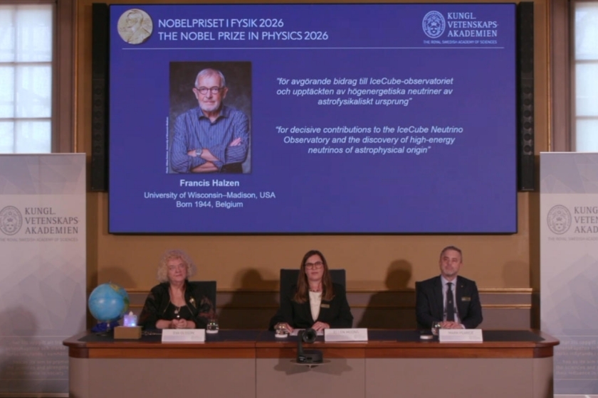 The Royal Swedish Academy of Sciences announces the 2026 physics prize in Stockholm. Photo: Caixin