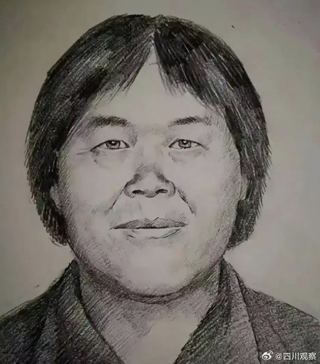 The pencil sketch that represented "Aunt Mei" for years — a likeness her own neighbours insisted was wrong. Photo: @四川观察
