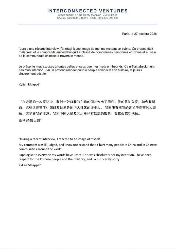 China's Football Association Demands a Public Apology From Mbappé and Real Madrid