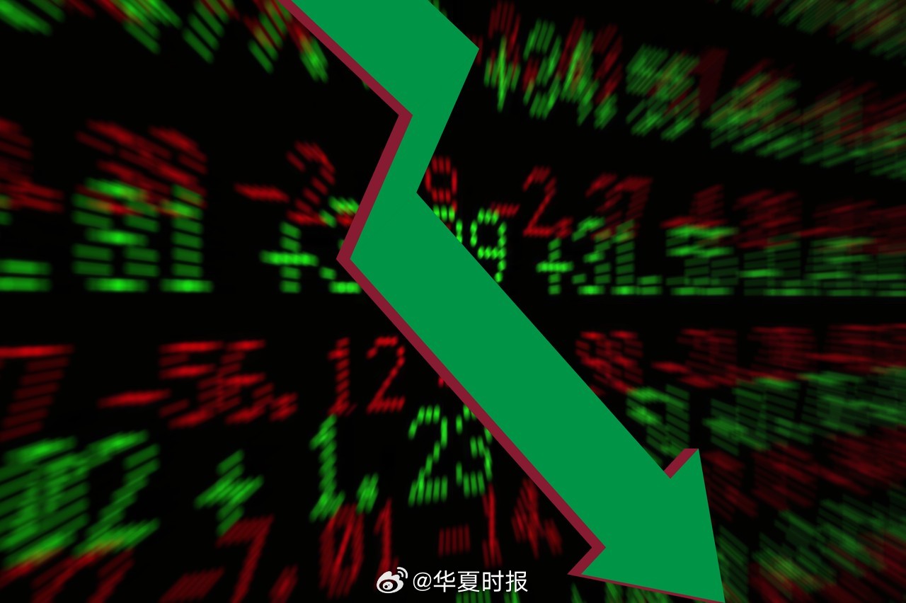 A stock-market graphic of a steep downward arrow over a blur of red and green ticker numbers, from Huaxia Times' report on the trading halt. Photo: @华夏时报
