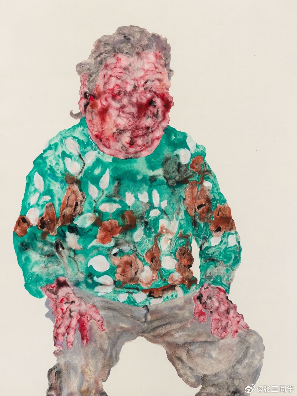 One of several images from Ding Hong's exhibition circulating on Weibo, warning that some viewers may find the paintings disturbing. Photo: @张三同学